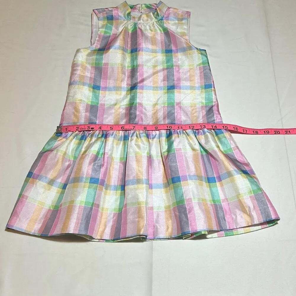 Gymboree Girls 6 Pink Blue Purple Yellow Plaid Taffeta Sleeveless Dress